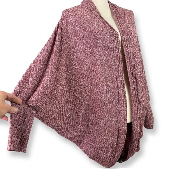 Oversized Slouchy Open Cardigan Dolman Sleeve Ribbed Heathered Maroon Medium - Picture 2 of 7